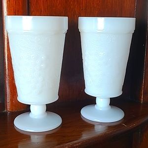 2 milk white vintage harvest grape footed goblets. Approx 1960's